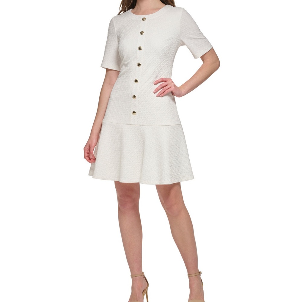 Tommy Hilfiger Women's Textured Jacquard Button A-Line Dress